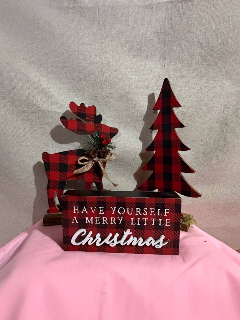 Buffalo Plaid Christmas Decorative Sign Set - Red